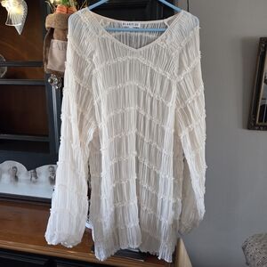 Blakely Ivory Textured V-Neck Pleated Tunic